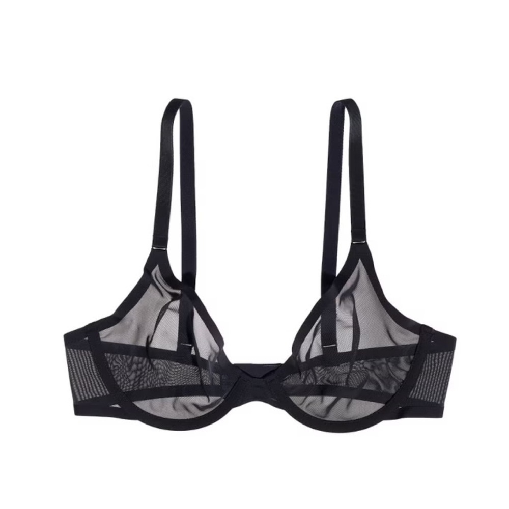 NEW CUUP Black Sheer Mesh Underwire Plunge Bra Size 32A The Plunge Adjustable